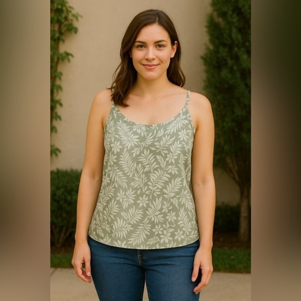 Mine x Anthropologie Women's Gray Floral Adjustable Strap Tank Top NWT S L #1970